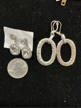 Silver-Tone Hammered Oval Drop Earrings  & bonus pair- Silver tone